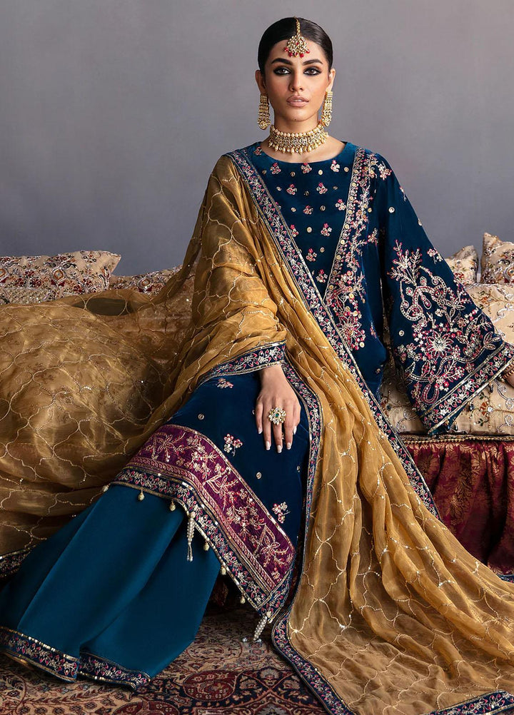 Makhmal By Emaan Adeel Embroidered Velvet Suits Unstitched 3 Piece EA23MK MK-01 Sufina - Luxury Winter Collection
