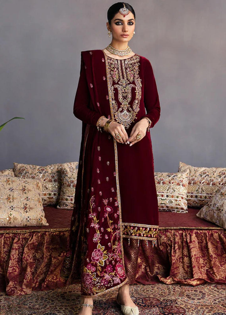 Makhmal By Emaan Adeel Embroidered Velvet Suits Unstitched 3 Piece EA23MK MK-02 Roshanay - Luxury Winter Collection