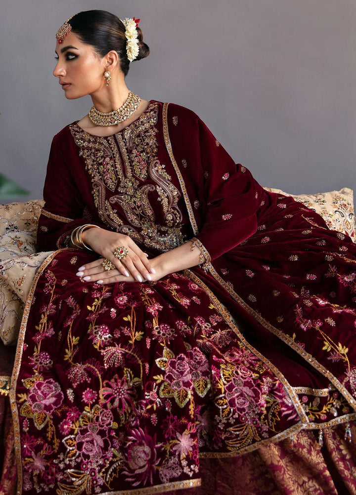 Makhmal By Emaan Adeel Embroidered Velvet Suits Unstitched 3 Piece EA23MK MK-02 Roshanay - Luxury Winter Collection