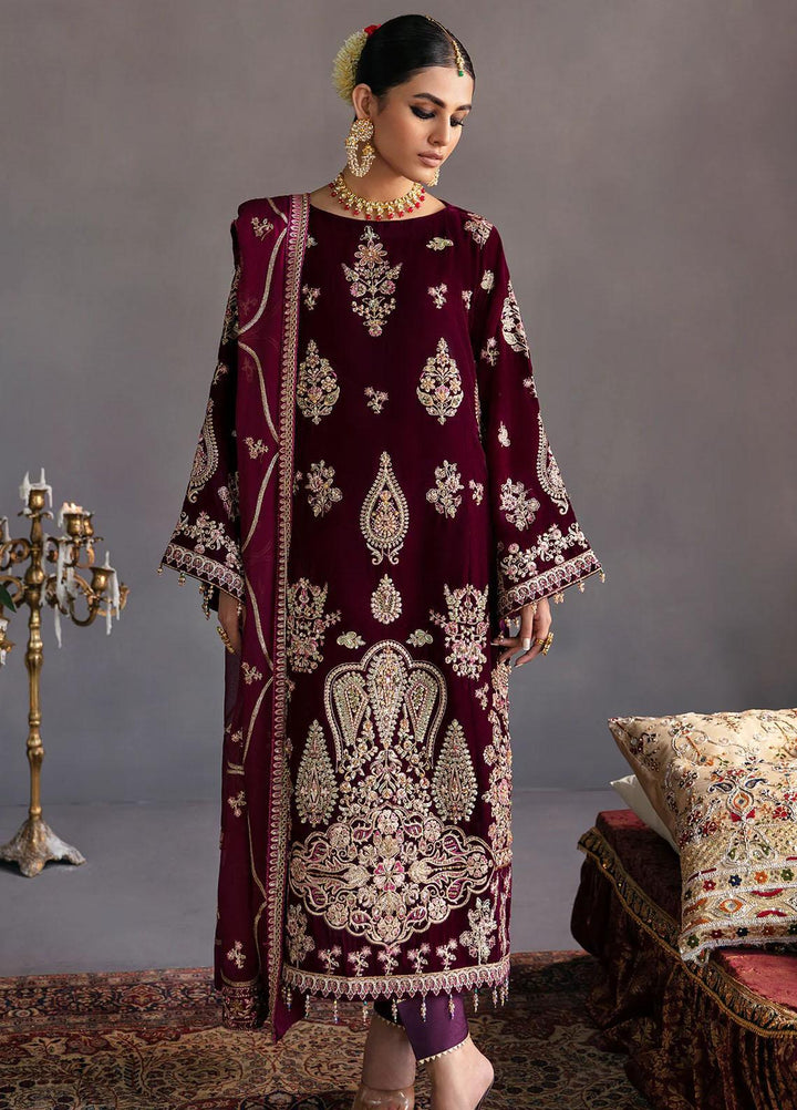 Makhmal By Emaan Adeel Embroidered Velvet Suits Unstitched 3 Piece EA23MK MK-04 Hayal - Luxury Winter Collection