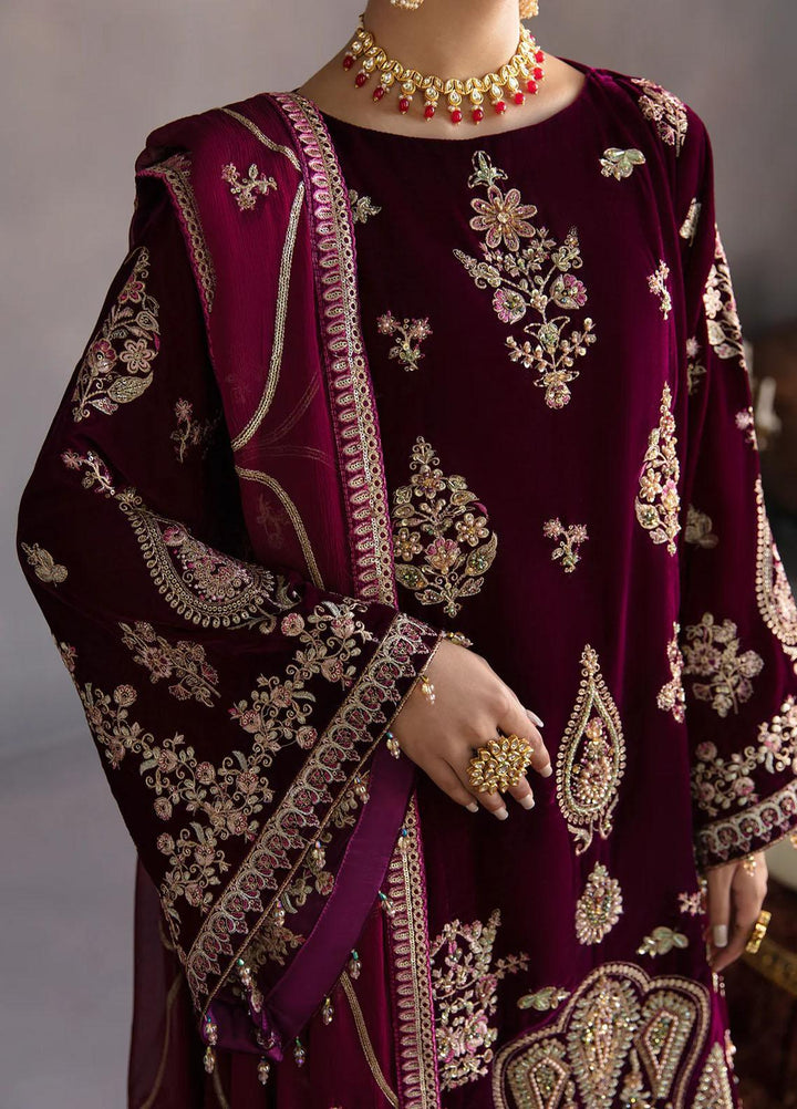 Makhmal By Emaan Adeel Embroidered Velvet Suits Unstitched 3 Piece EA23MK MK-04 Hayal - Luxury Winter Collection