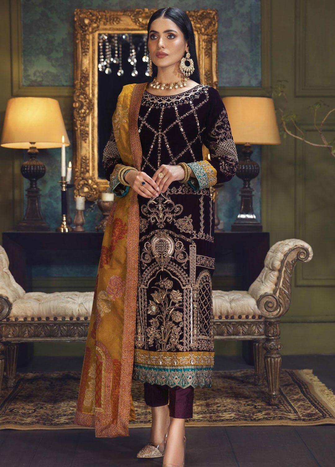 Makhmal By House of Nawab Embroidered Velvet Suits Unstitched 3 Piece HON21MV 03 Mehrooba - Wedding Formal Collection