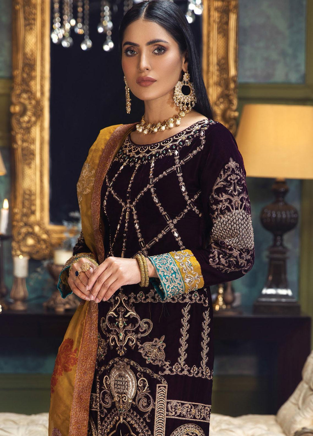 Makhmal By House of Nawab Embroidered Velvet Suits Unstitched 3 Piece HON21MV 03 Mehrooba - Wedding Formal Collection