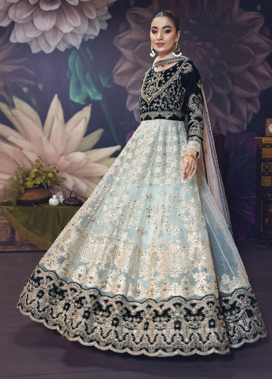 Makhmal By House of Nawab Embroidered Organza Suits Unstitched 3 Piece HON21MV 06 Manar - Wedding Formal Collection
