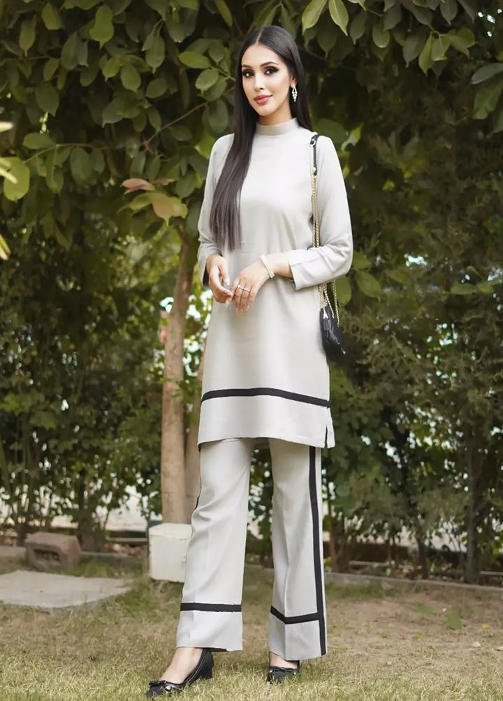 Manahils Pret Casual Georgette 2 Piece Suit Gray Strip