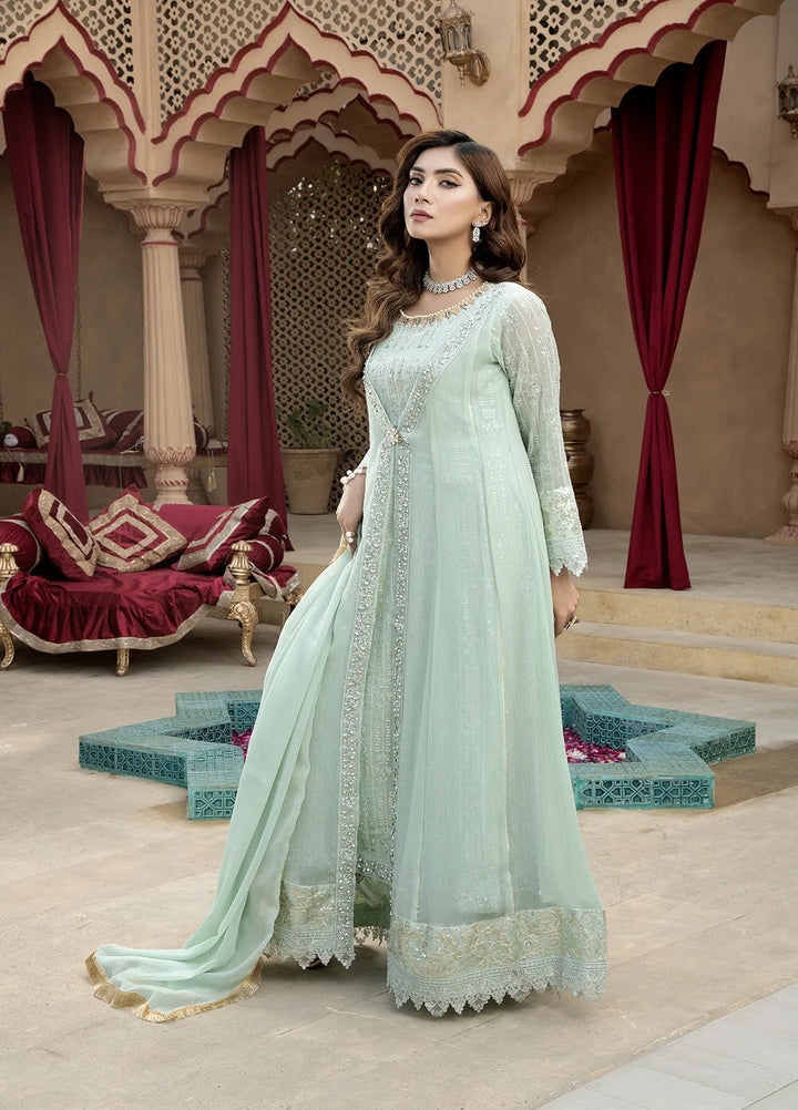 Manahils Pret Embroidered Chiffon 3 Piece Suit B-005-Aqua