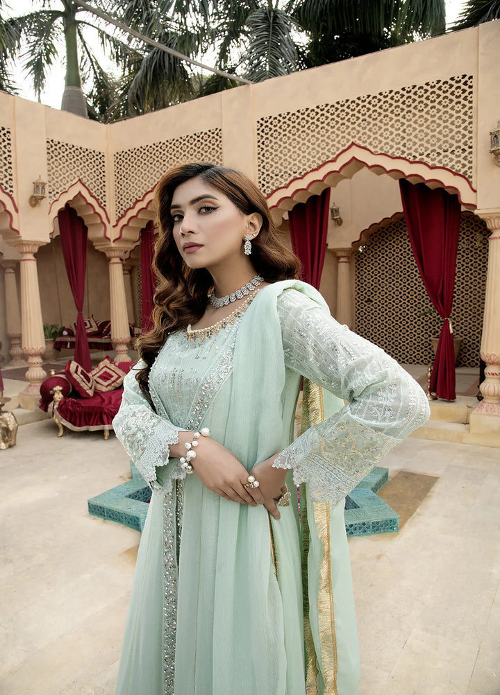 Manahils Pret Embroidered Chiffon 3 Piece Suit B-005-Aqua