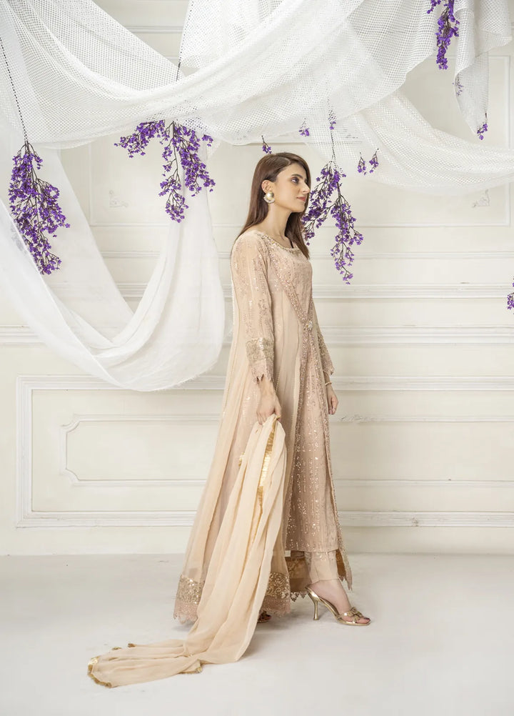 Manahils Pret Embroidered Chiffon 3 Piece Suit B 005 Peach