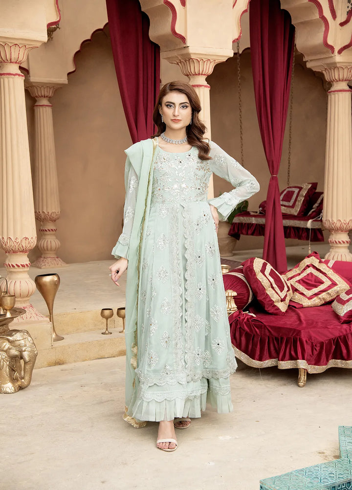 Manahils Pret Embroidered Chiffon 3 Piece Suit B 006 Aqua