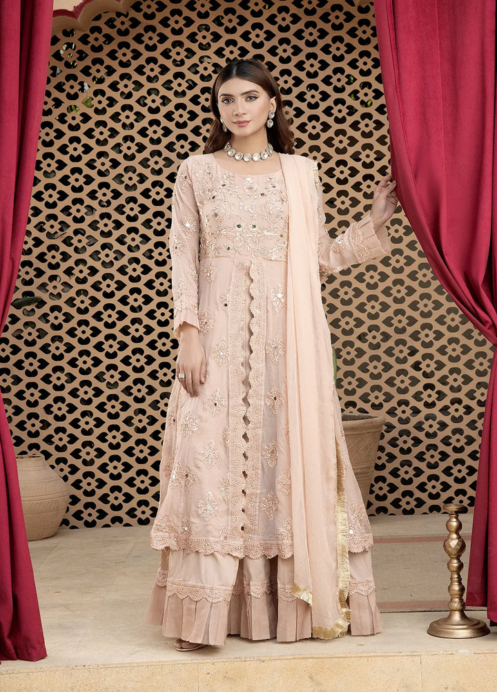 Manahils Pret Embroidered Chiffon 3 Piece Suit B 006 Peach