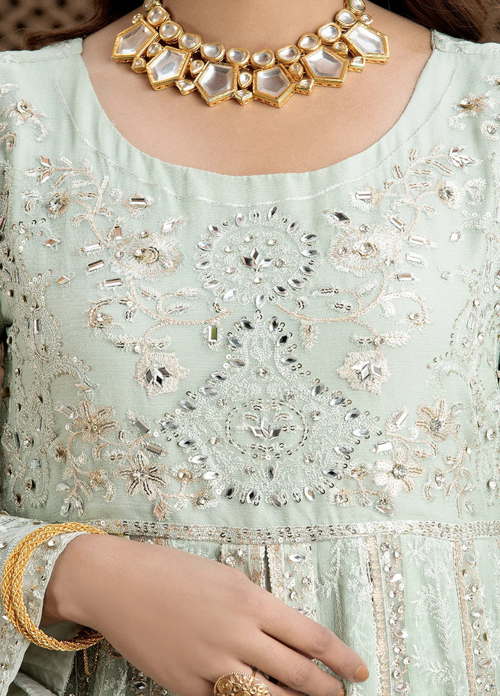 Manahils Pret Embroidered Chiffon 3 Piece Suit B-007-Aqua