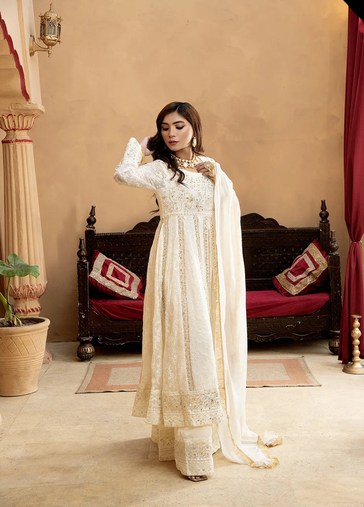 Manahils Pret Embroidered Chiffon 3 Piece Suit B-007-Off White