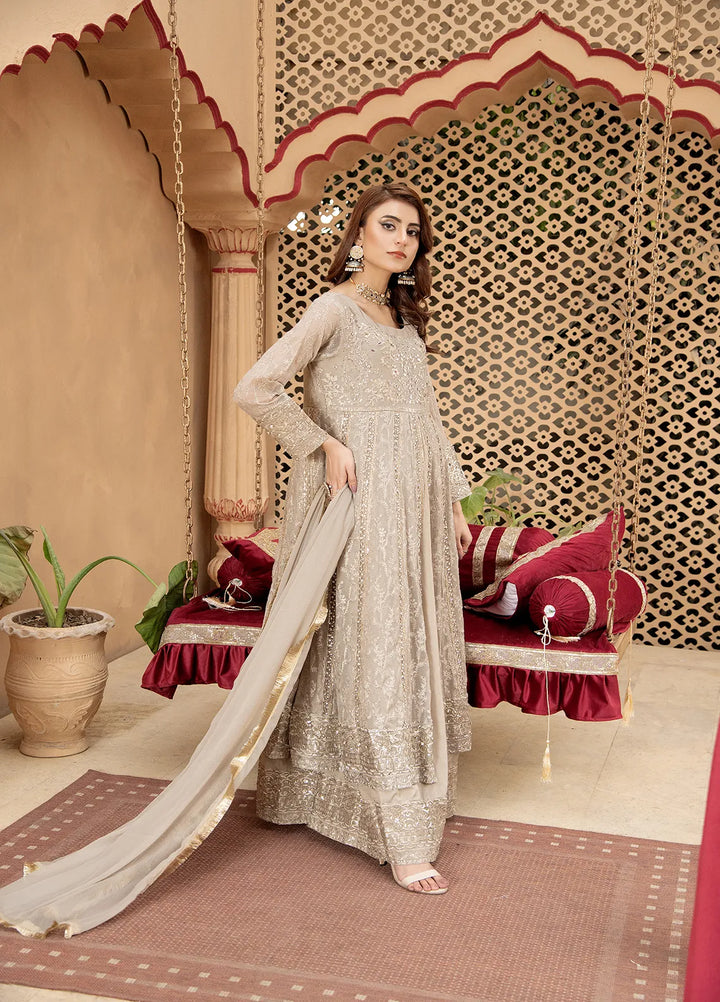 Manahils Pret Embroidered Chiffon 3 Piece Suit B-007-Sand