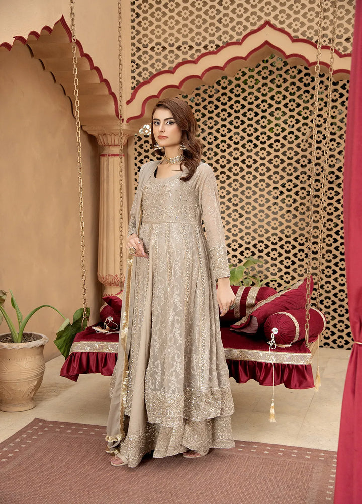 Manahils Pret Embroidered Chiffon 3 Piece Suit B-007-Sand