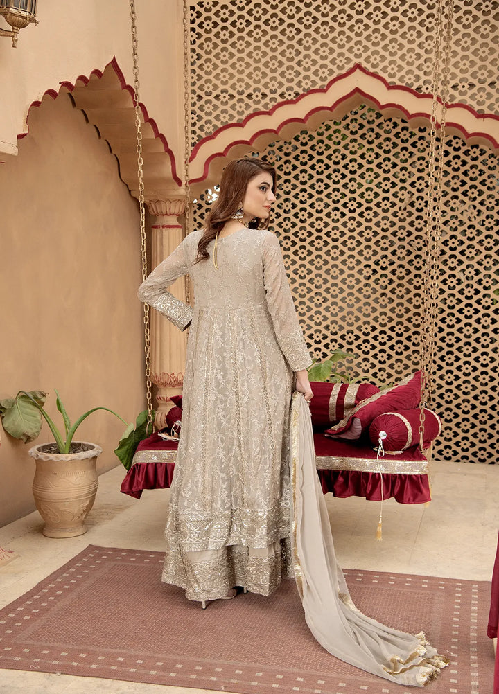 Manahils Pret Embroidered Chiffon 3 Piece Suit B-007-Sand