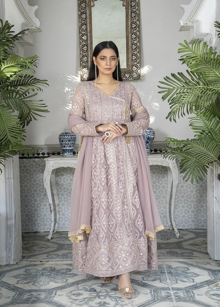 Manahils Pret Embroidered Chiffon 3 Piece Suit Kurti-099-Purple