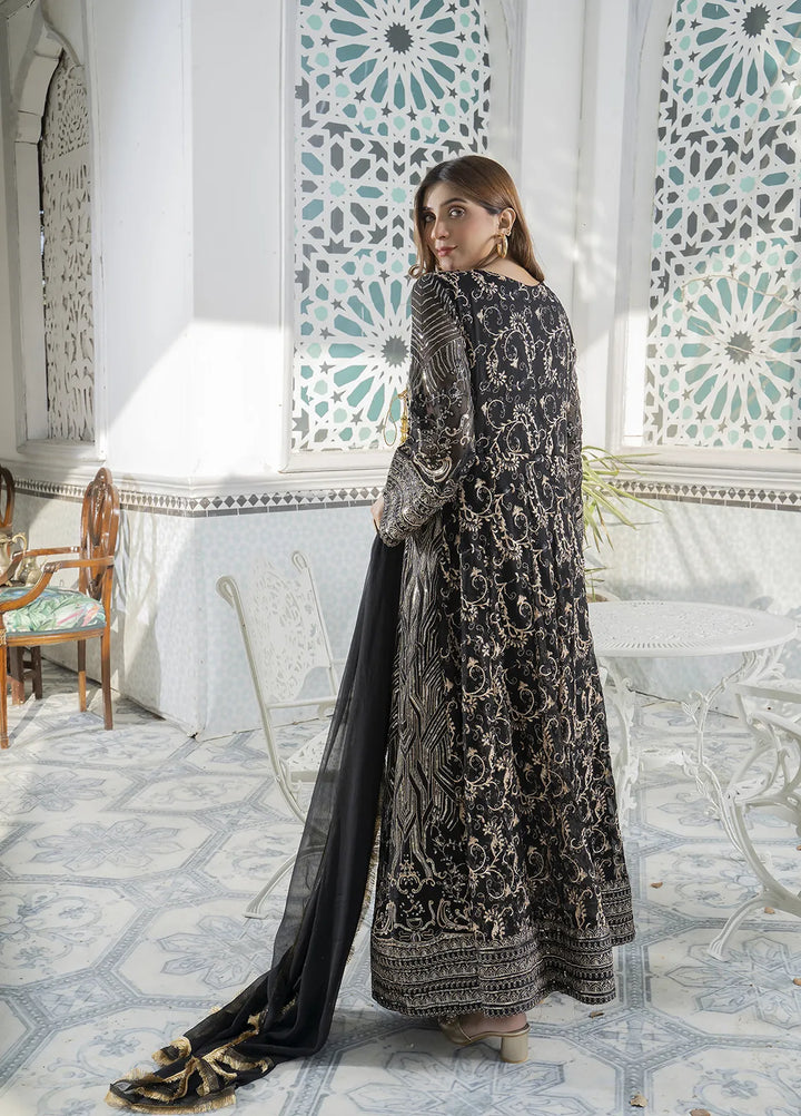 Manahils Pret Embroidered Chiffon 3 Piece Suit Kurti-105-Black