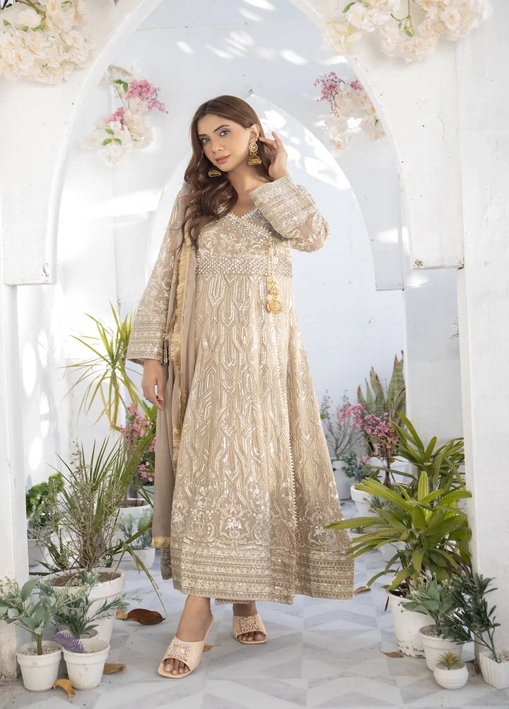 Manahils Pret Embroidered Chiffon 3 Piece Suit KURTI 105 Camel Brown