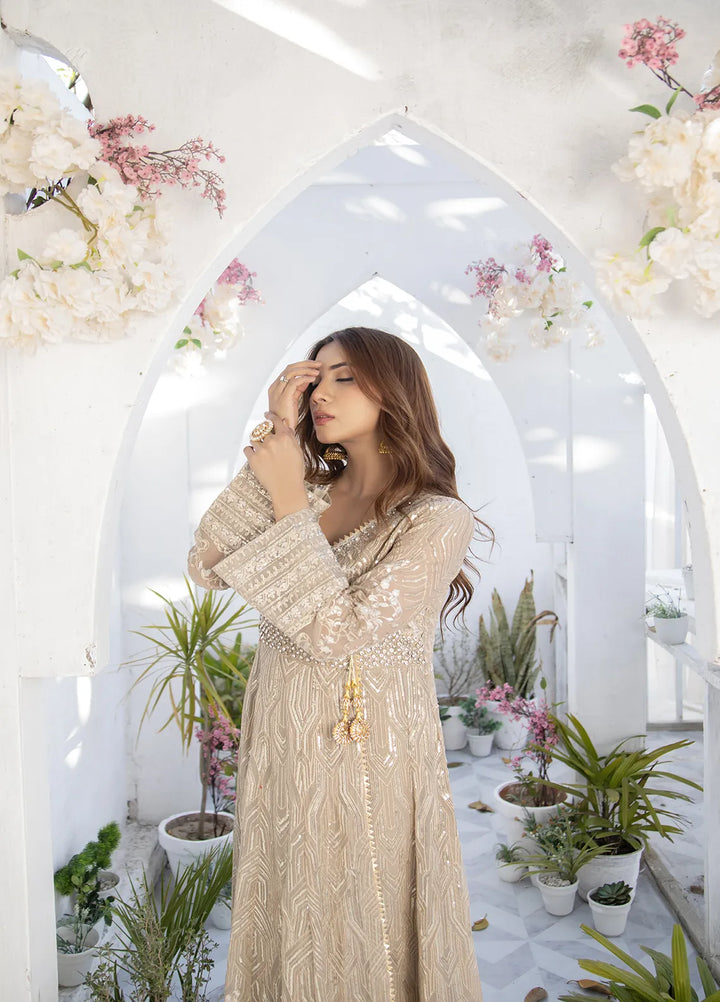 Manahils Pret Embroidered Chiffon 3 Piece Suit KURTI 105 Camel Brown
