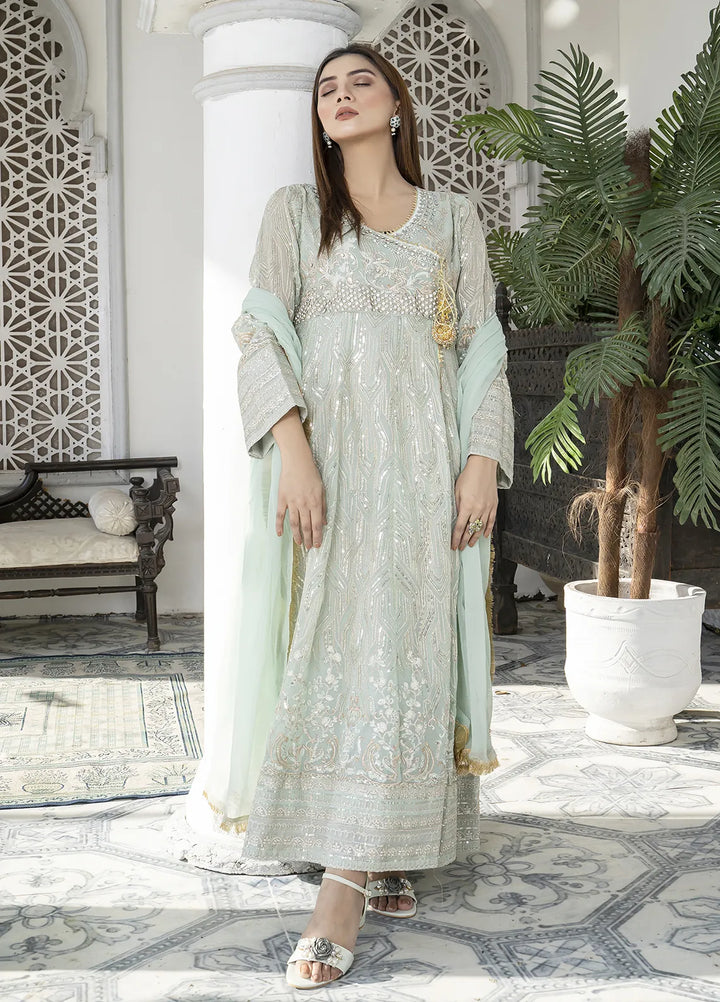 Manahils Pret Embroidered Chiffon 3 Piece Suit Kurti-105-Green