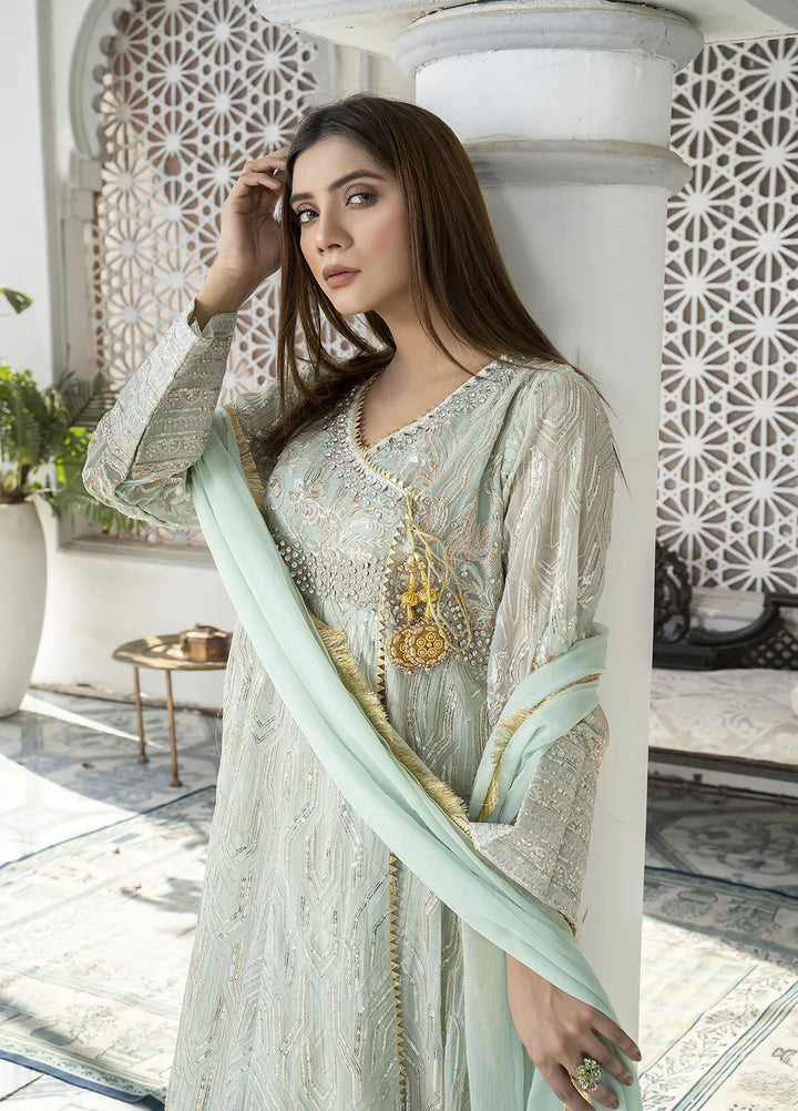 Manahils Pret Embroidered Chiffon 3 Piece Suit Kurti-105-Green