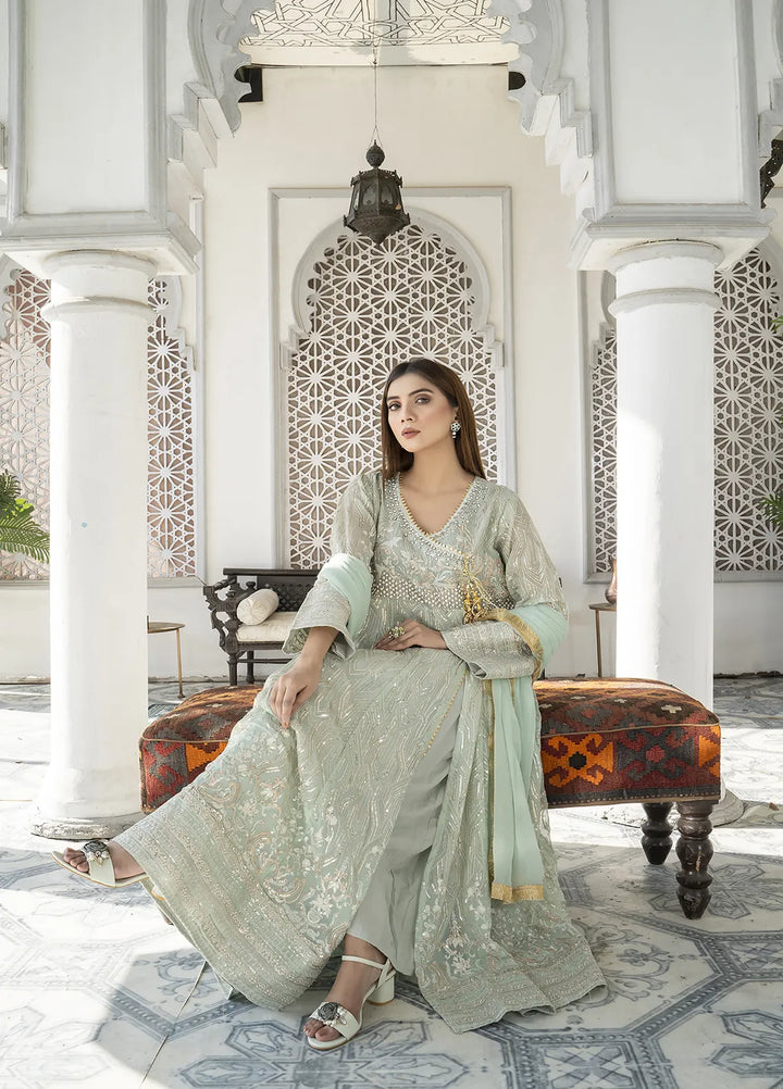 Manahils Pret Embroidered Chiffon 3 Piece Suit Kurti-105-Green