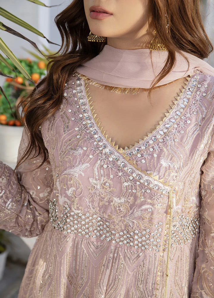 Manahils Pret Embroidered Chiffon 3 Piece Suit KURTI 105 Lilac