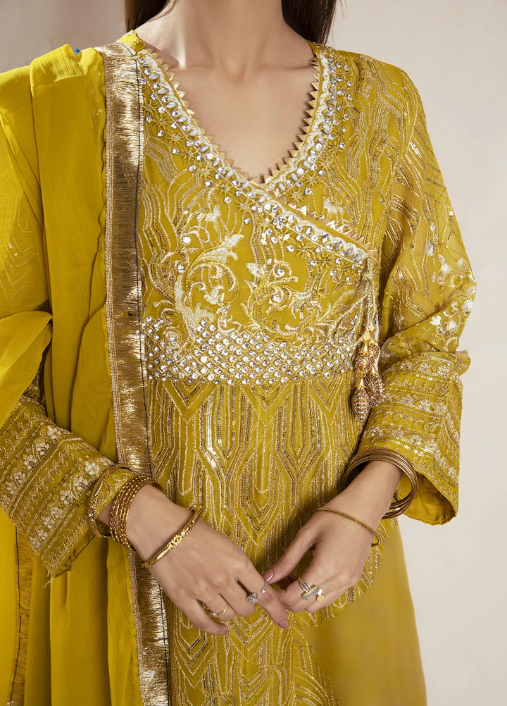 Manahils Pret Embroidered Chiffon 3 Piece Suit KURTI 105 Mustard