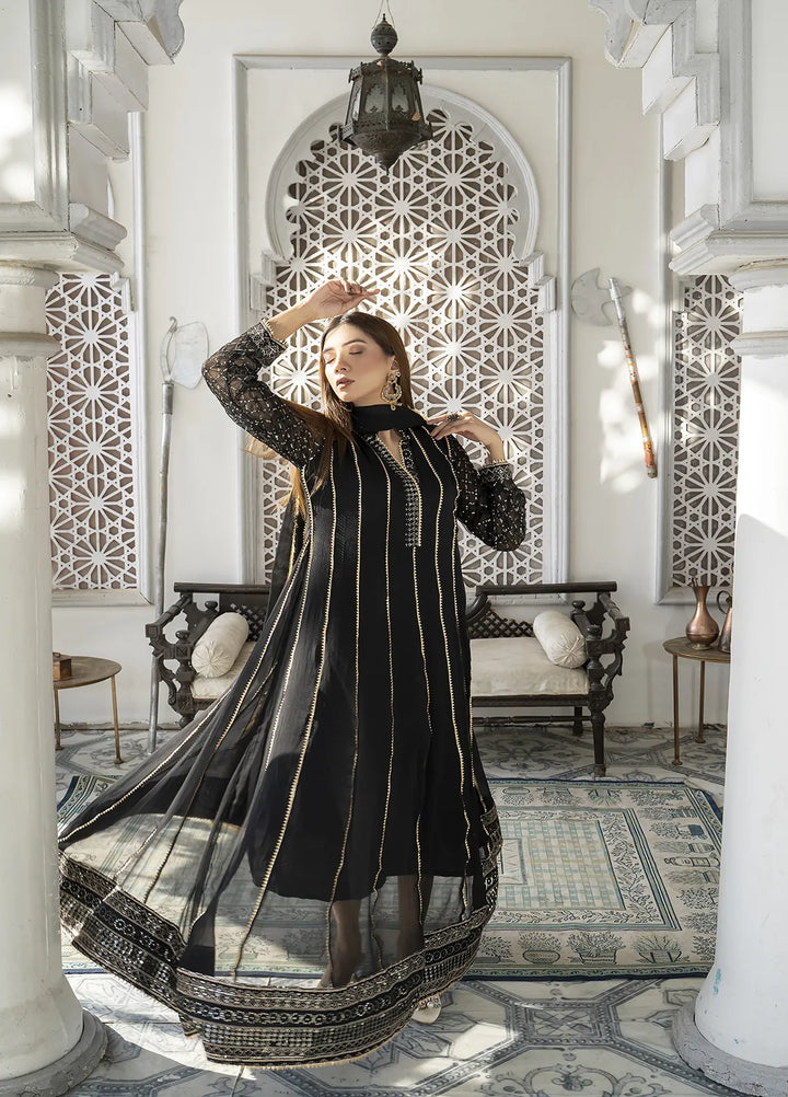 Manahils Pret Embroidered Chiffon 3 Piece Suit Kurti-106-Black
