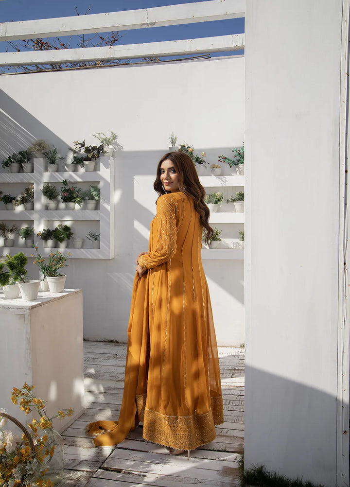 Manahils Pret Embroidered Chiffon 3 Piece Suit KURTI 106 Copper Orange