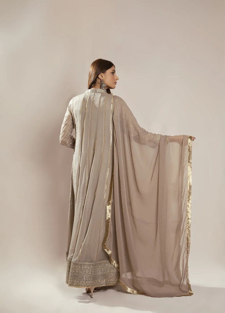 Manahils Pret Embroidered Chiffon 3 Piece Suit KURTI 106 Dusty Light Brown