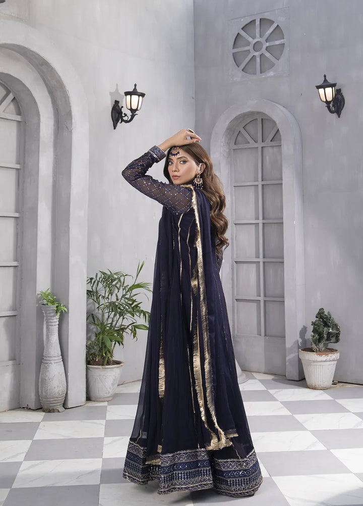 Manahils Pret Embroidered Chiffon 3 Piece Suit KURTI 106 Navy-Blue
