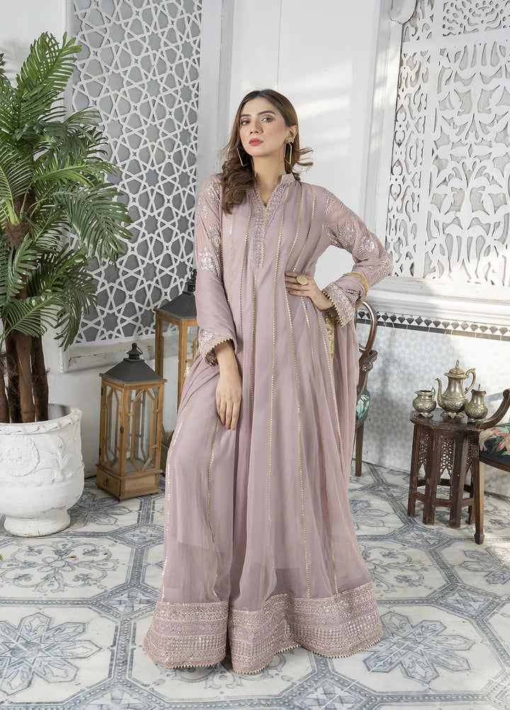 Manahils Pret Embroidered Chiffon 3 Piece Suit Kurti-106-Purple