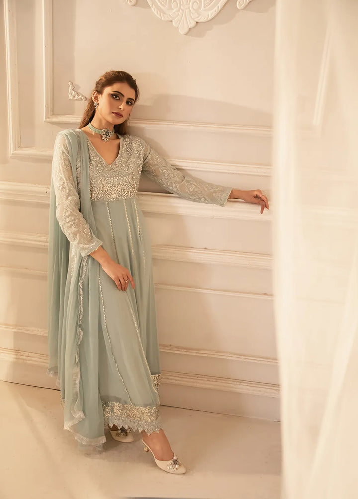 Manahils Pret Embroidered Chiffon 3 Piece Suit KURTI 108 Green