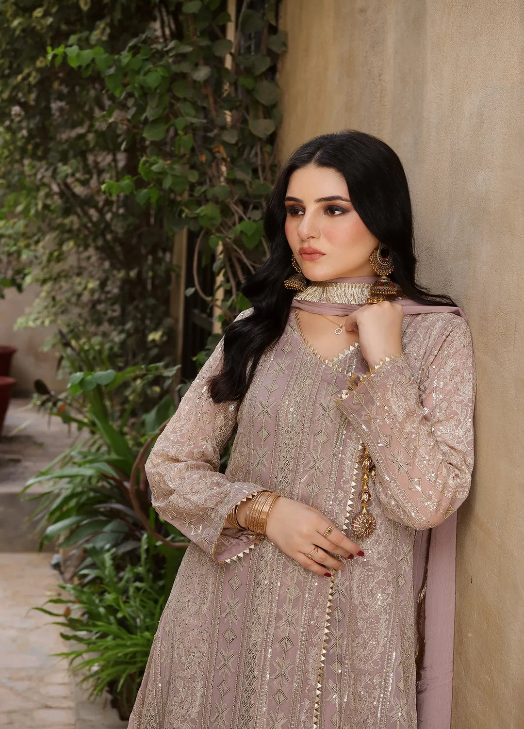 Manahils Pret Embroidered Chiffon 3 Piece Suit Kurti-122-Divine-Lilac