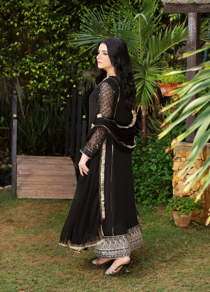 Manahils Pret Embroidered Chiffon 3 Piece Suit KURTI 123 Black