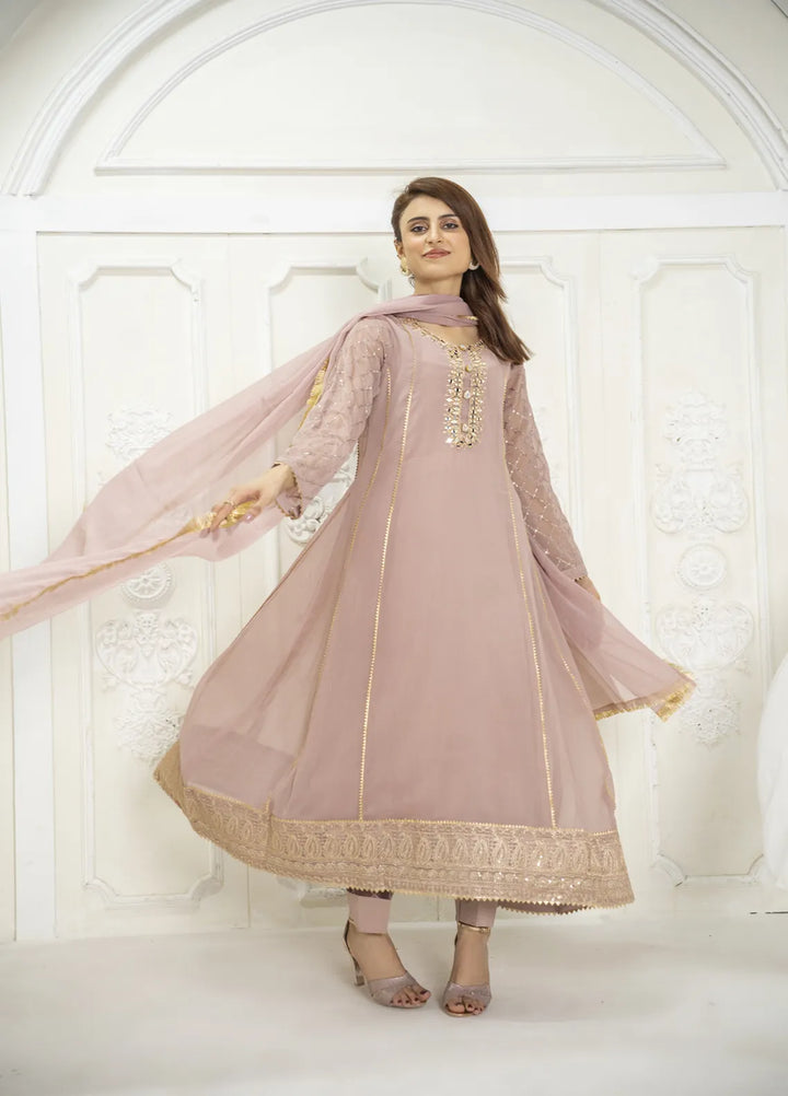 Manahils Pret Embroidered Chiffon 3 Piece Suit KURTI 123 Lilac