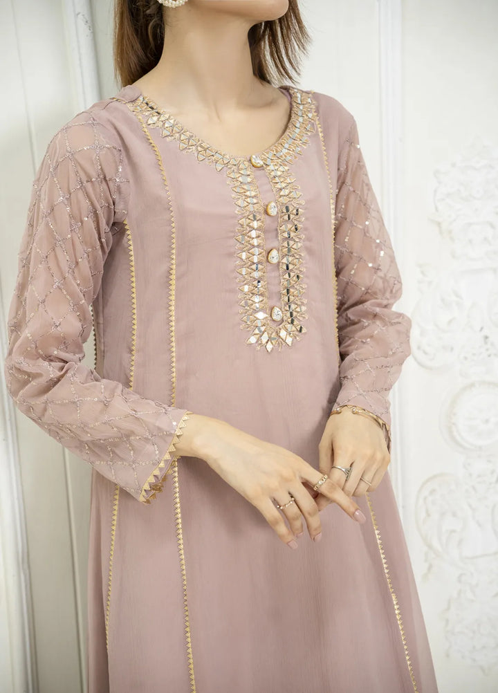 Manahils Pret Embroidered Chiffon 3 Piece Suit KURTI 123 Lilac