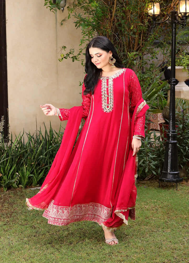 Manahils Pret Embroidered Chiffon 3 Piece Suit KURTI 123 Shocking Pink