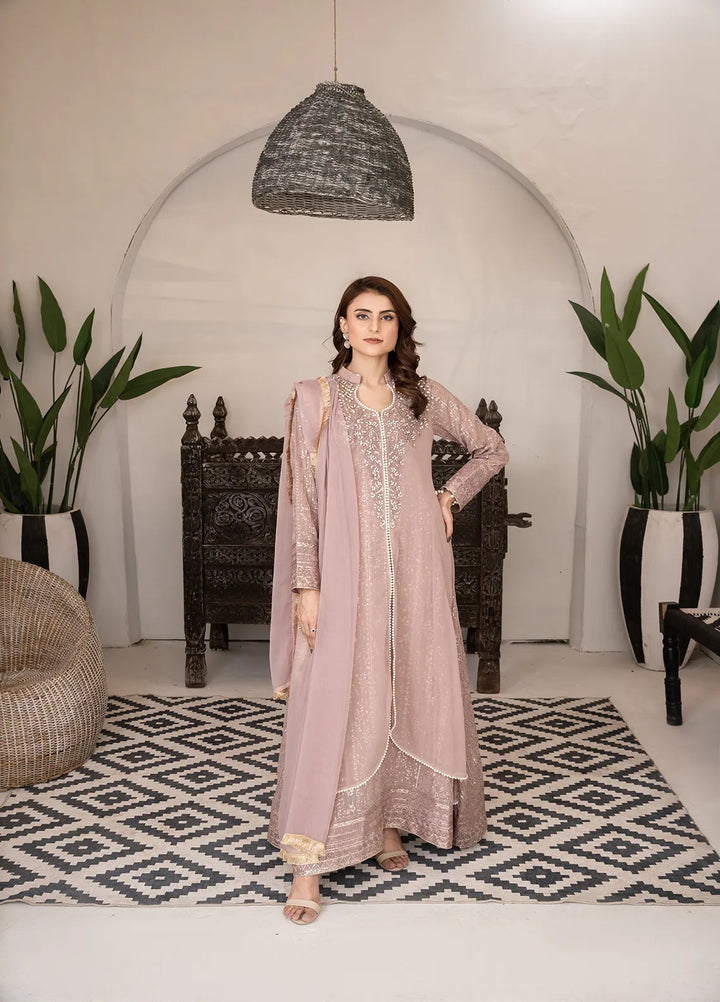 Manahils Pret Embroidered Chiffon 3 Piece Suit KURTI 125 Lilac