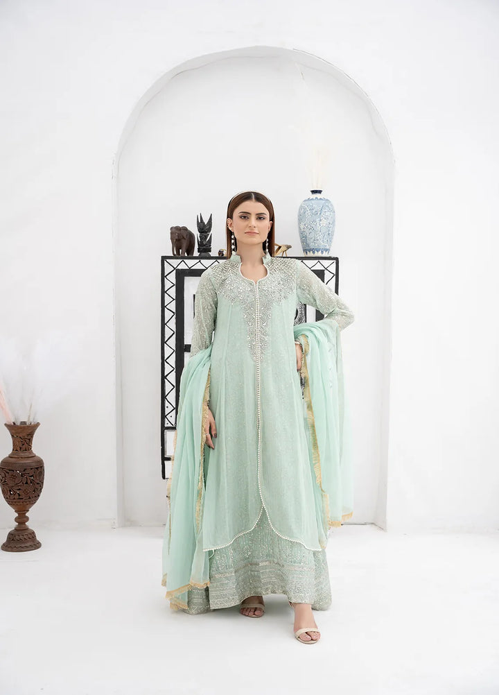 Manahils Pret Embroidered Chiffon 3 Piece Suit KURTI 125 Pastel Green