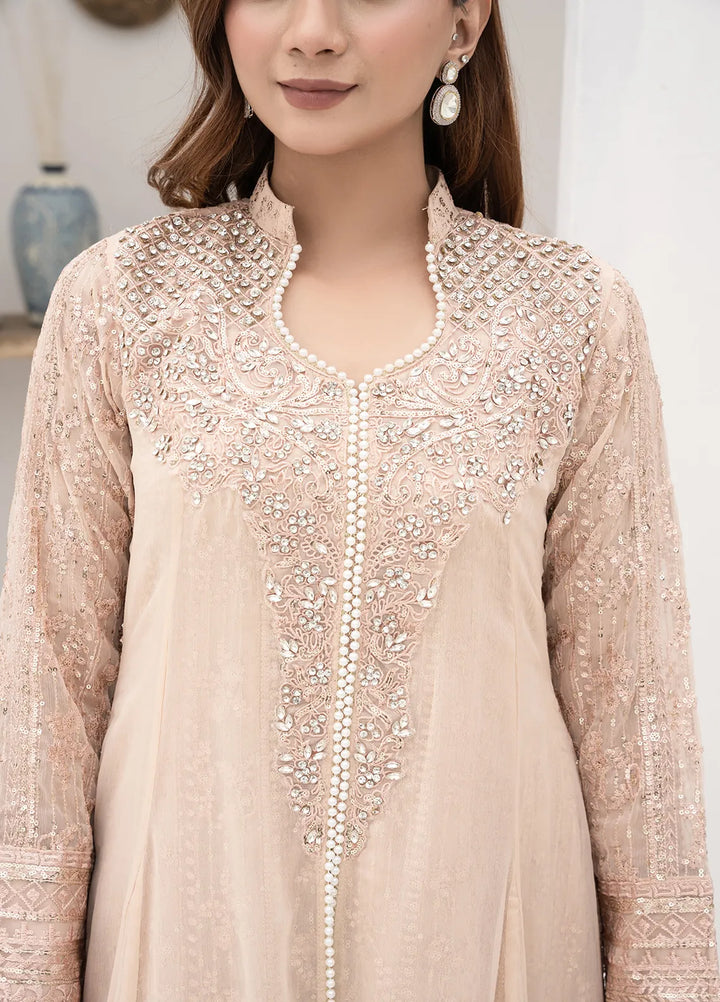 Manahils Pret Embroidered Chiffon 3 Piece Suit KURTI 125 Peach