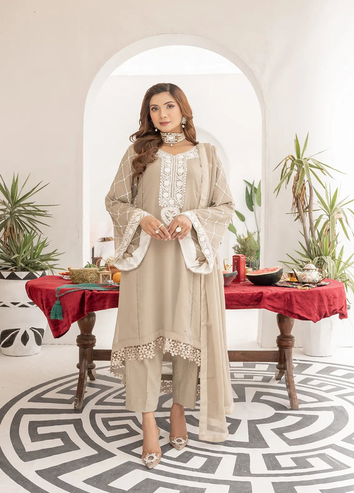 Manahils Pret Embroidered Chiffon 3 Piece Suit WA 07 Beige