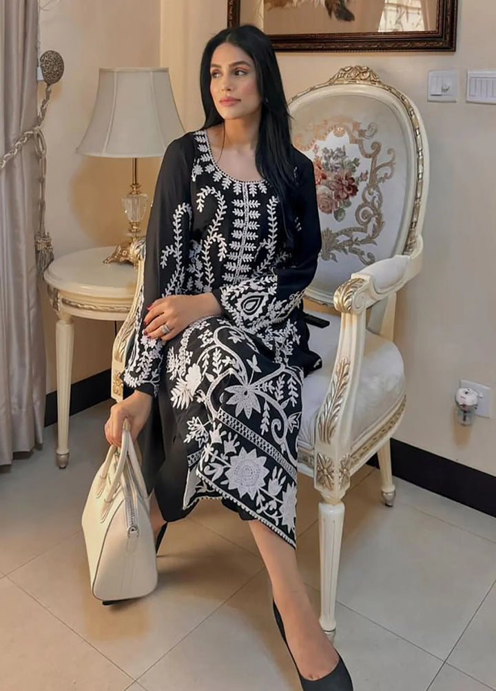 Manahils Pret Embroidered Georgette 2 Piece Suit Black Ari Tunic