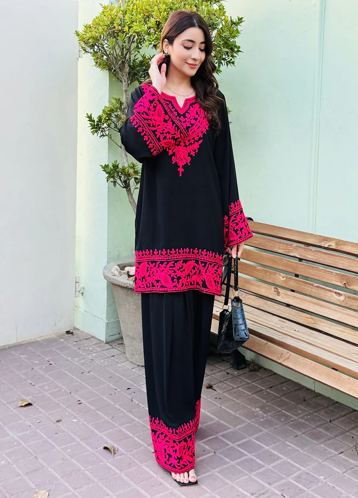 Manahils Pret Embroidered Chiffon 3 Piece Suit KURTI 123 Mehroon main image 1