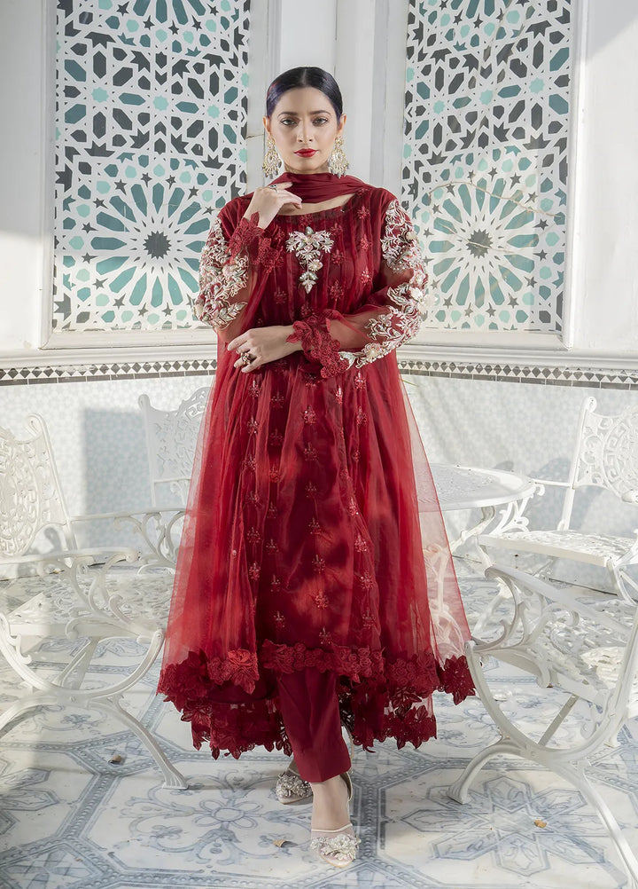 Manahils Pret Embroidered Net 2 Piece KURTI 084 Maroon