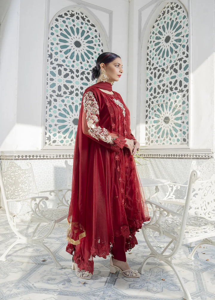 Manahils Pret Embroidered Net 2 Piece KURTI 084 Maroon