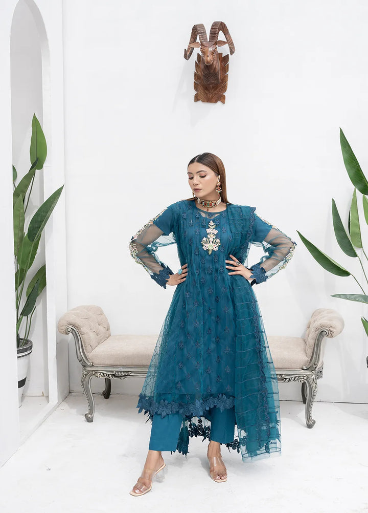 Manahils Pret Embroidered Net 2 Piece KURTI 084 Zinc