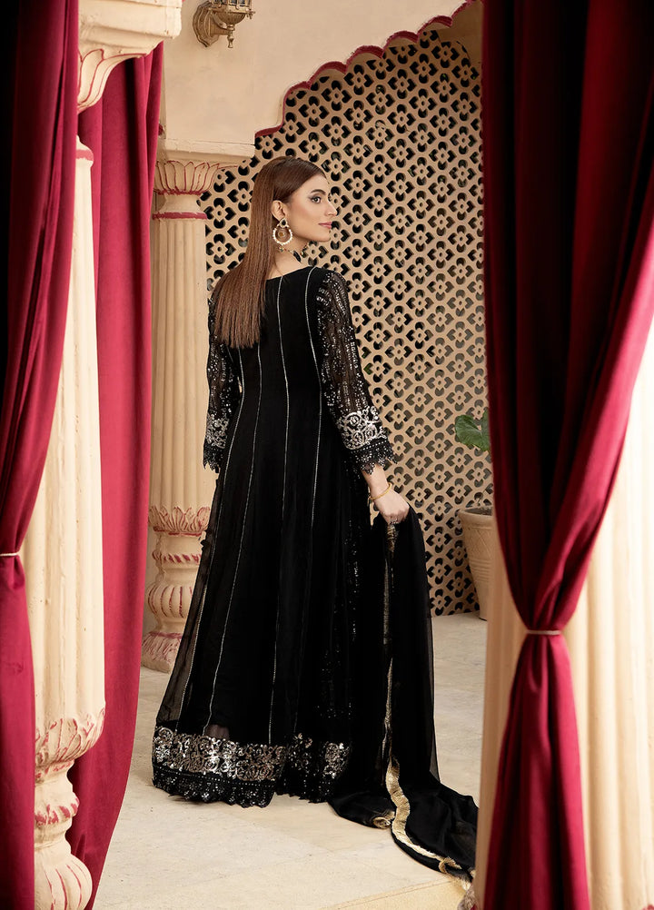 Manahils Pret Embroidered Chiffon 3 Piece Suit B-005-Black
