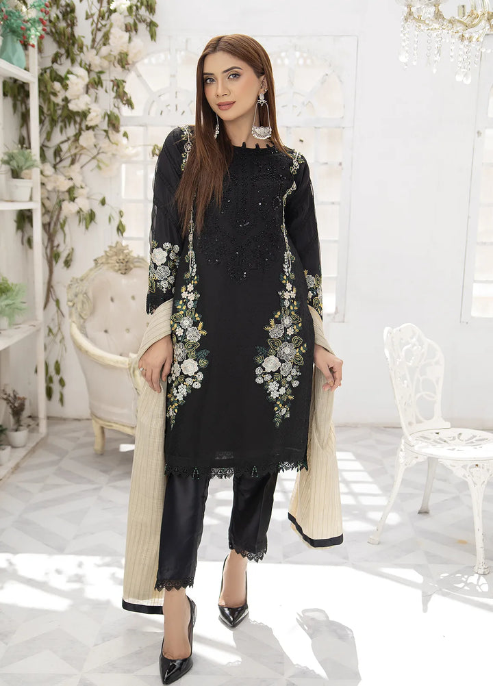 Manahils Pret Embroidered Organza 3 Piece Suit MN-05 Black